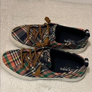 Sperry Multicolor Plaid Sneakers with Tan Laces